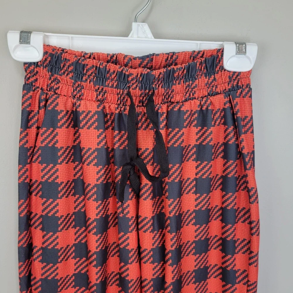 Dren‎ Designs Orange And Black Small Plaid Polyester Spandex Joggers Size S/M